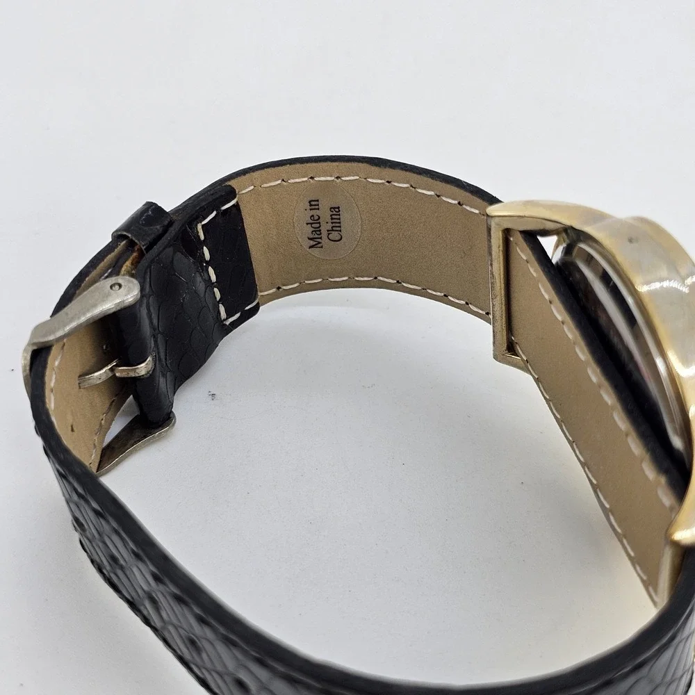 40MM Women's Watch Animal Print Dial Black Faux Leather‎ Band New Battery